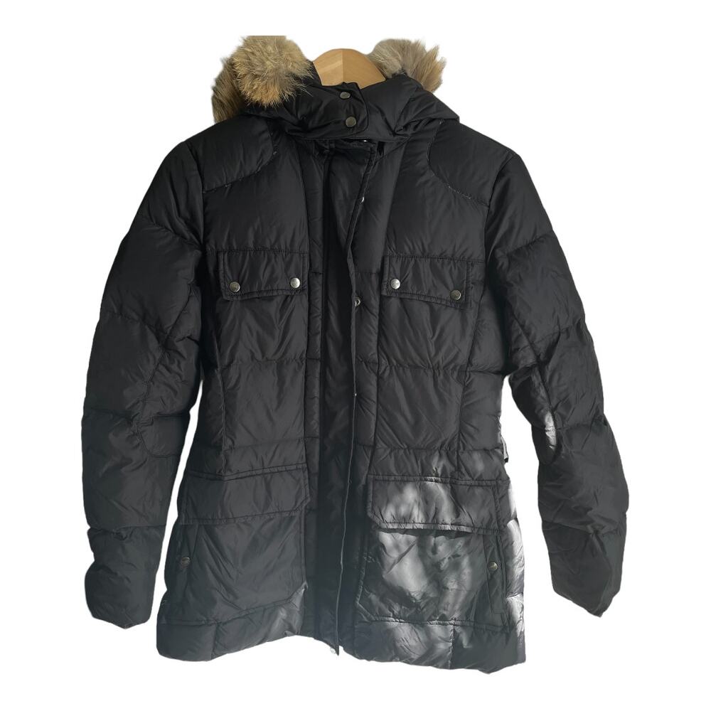 Add Down Feather Puffer Coat w/ Coyote Fur Lined Hood Black SZ 8